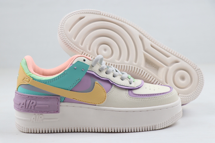 Women Nike Air Force 1 Low Shadow White Purple Blue Yellow Shoes - Click Image to Close